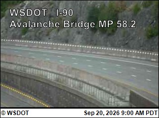 Snoqualmie Pass traffic camera: I-90 at MP 58.2: Avalanche Bridge