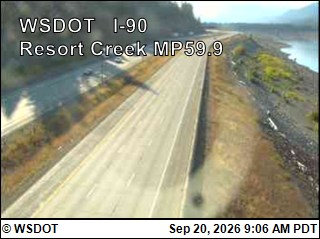 Snoqualmie Pass traffic camera: I-90 at MP 59.9 Resort Creek
