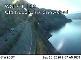 Snoqualmie Pass traffic camera: I-90 at MP 57.7: Old Keechelus Snow Shed