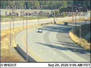 Snoqualmie Pass traffic camera: I-90 at MP 60.5 Lake Keechelus Dam