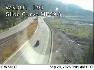 Snoqualmie Pass traffic camera: I-90 at MP 59.3: Slide Curve