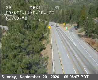 Donner Pass (Donner Summit, I-80) traffic camera: Hwy 80 at Donner Lake, Truckee