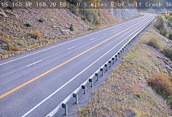 Photo from camera: US 160 MP 168.20 EB : 0.5 miles E of Wolf Creek Ski Area (Looking East)