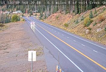 Photo from camera: US 160 MP 168.20 EB : 0.5 miles E of Wolf Creek Ski Area (Looking West)