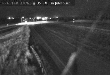 Photo from camera: I-76 MP 180.30 WB at US 385 in Julesburg (Looking East)